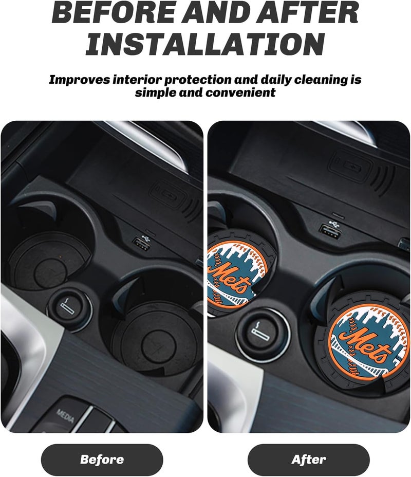 Kaleduo 2PCS Car Cup Holder Coaster,Auto Cup Holder Insert Coaster for New York Mets Baseball Fans, Non-Slip Car Drink Holder Mat, Interior Accessories, NY Mets - Image 3
